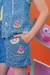 Colete infantil kukiê em Jeans, aplicação em frutinhas - Detalhes