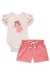 Conjunto infantil kukiê de Body e Shorts em Linho, estampa fadinha - Detalhes