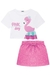 Conjunto kukiê de de Blusa e Short Saia em Fly Tech, estampa flamingo