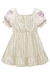Vestido infantil kukiê em Linho e Tricoline Brilho, detalhe de borboleta