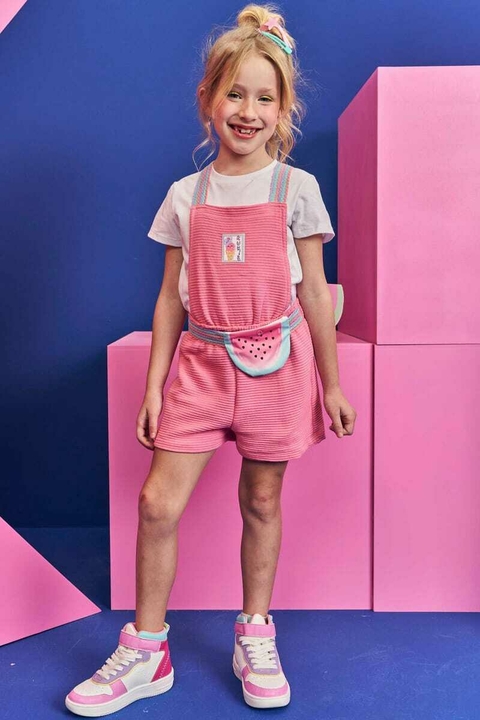 Jardineira Infantil Moletom E Blusa Kukiê Estampa Melancia