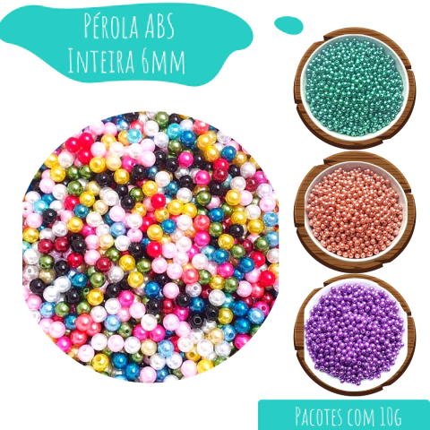 Perola 6mm ABS Inteira Com Furo Passante - 200 unidades
