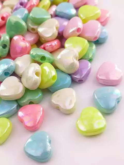 Miçanga Coração Mix Leitoso - 50 ou 100 Unidades