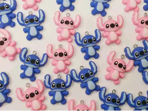 Pingente Stitch Resina 30mm Com 10 Unidades - Azul
