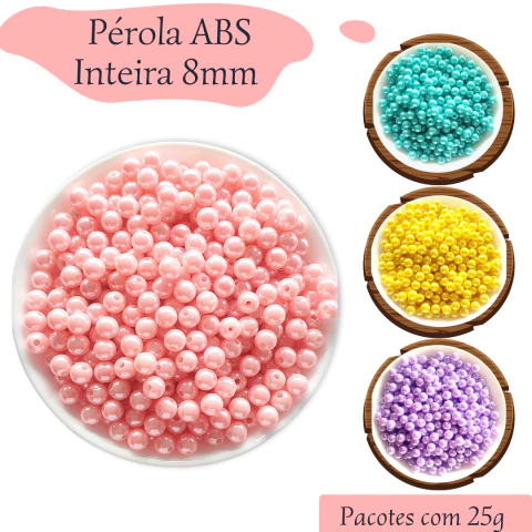 Pérola 8mm ABS Inteira Com Furo Passante - 100 unidades