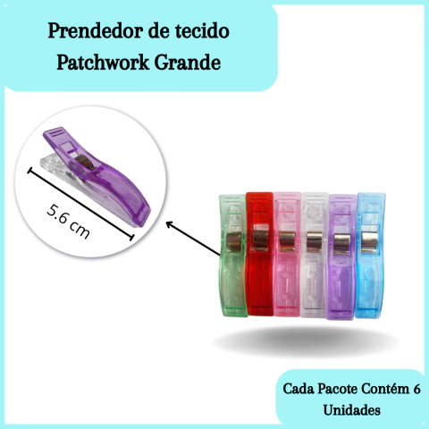 Prendedor De Tecido Grandes Clips Tecido Patchwork - 6 Unidades