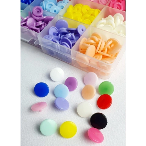 Kit Caixa Com 150 Botões De Pressão Ritas Tamanho 12 Tic Tac Box Sortidos - Caixa organizadora Patchwork