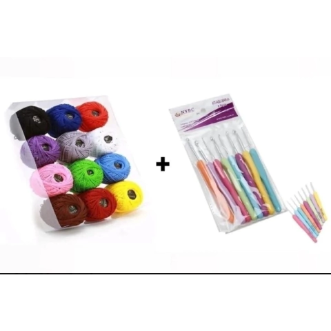 Kit 8 Agulhas de Crochê + Kit 12 Linhas de Crochê