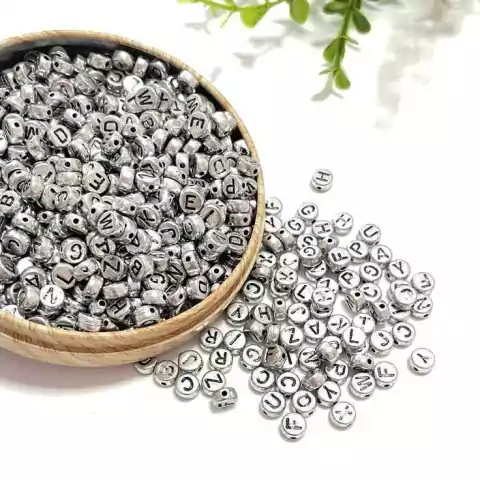 Miçanga Infantil Alfabeto - Letras - 7mm Prata