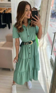 VESTIDO CHEMISE DE LINHO - VERDE MENTA - comprar online
