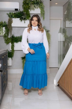 SAIA FRANZIDA COM CINTO - AZUL ROYAL na internet