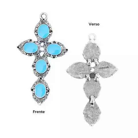 Pingente Cruz 87*49mm | Resina Turquesa