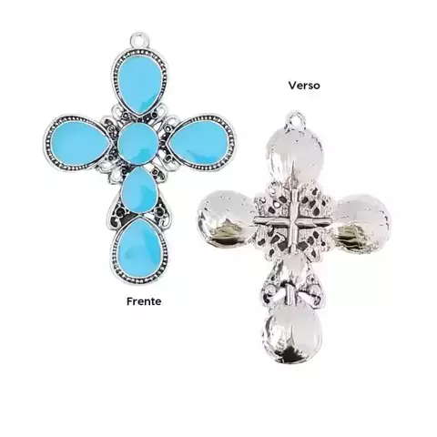 Pingente Cruz 80*62mm | Resina Turquesa