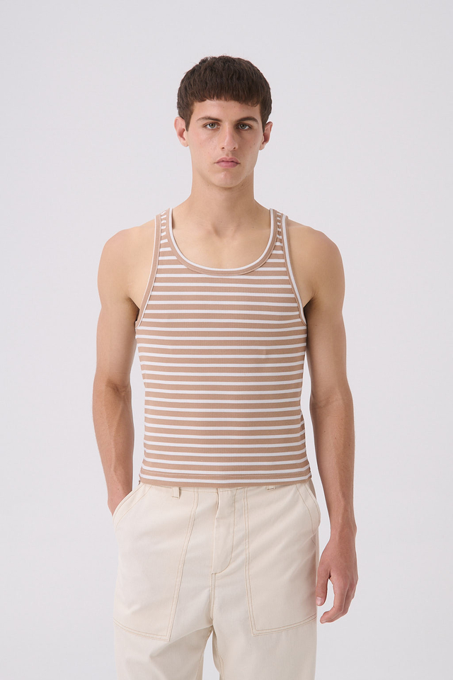 Musculosa Morley Cropped Rayada Camel Y Blanco thumbnail 2