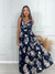 Vestido Ingrid azul marinho e com estampa nude