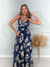 Vestido Ingrid azul marinho e com estampa nude na internet