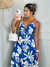 Vestido Eliza cor azul com estampa branca - comprar online