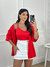 Cropped com cardigan vermelho