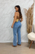 Calça wide leg lavagem clara na internet