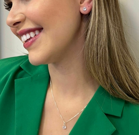 Conjunto zircônia cristal de prata