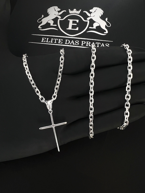 CORRENTE CARTIE 4MM 70CM + CRUZ PALITO - PRATA LEGÍTIMA 925
