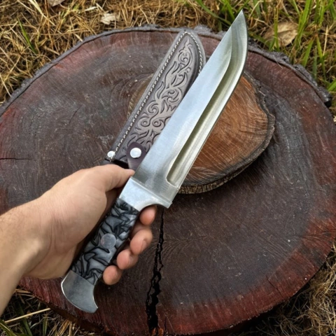 Faca Artesanal para Churrasco 8 polegadas Cabo Cinza