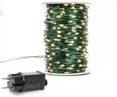 Rolo mini LED FIO VERDE com 100m LUZ FIXA BRANCA QUENTE