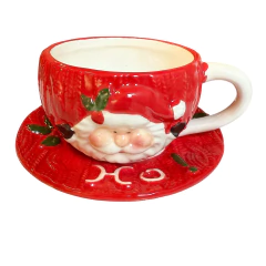 Xícara de cerâmica com pires Papai Noel 35994 - Fabio Borgatto & Telma Hayashi | Decoração de Natal 