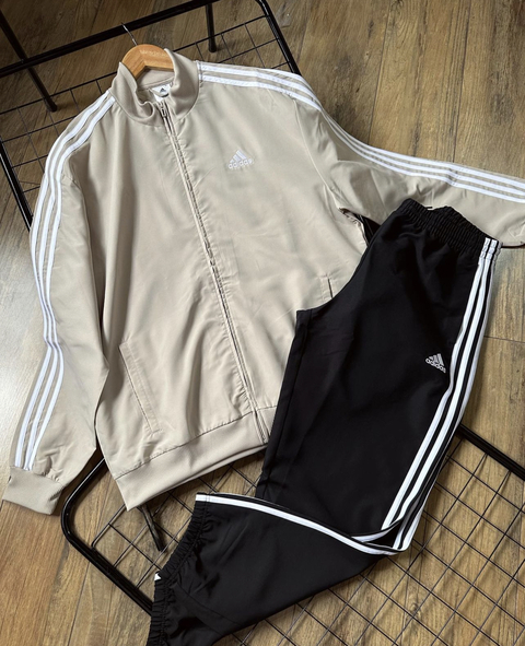 Conjunto Adidas - Malha Stripes (Bege+ Black)