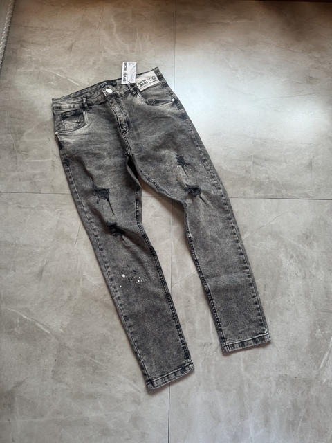 Calça Jeans Modelo Jogador - Cinza Mescla