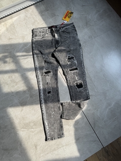 Calça Jeans Jogador - Cinza com Pingos / Quadrados (2400221)