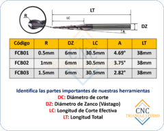 Imagen de FCB01 Fresa Cónica Punta de Bola R0.5mm