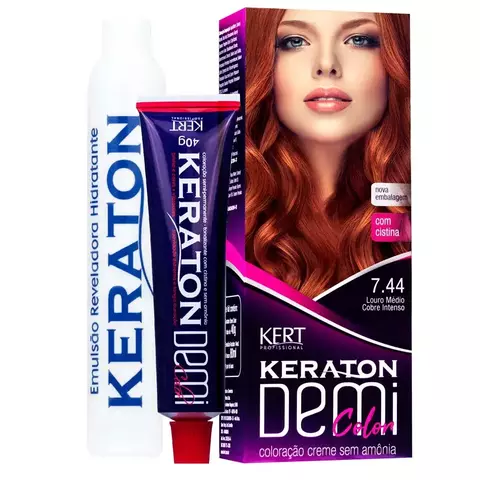 Coloração Semipermanente Keraton Demi Color Louro Médio Cobre Intenso 7.44 - Kert