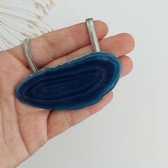 Colar Chapa de Ágata Natural Azul - Tingida 03 na internet