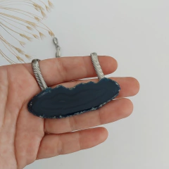 Colar Chapa de Ágata Natural Azul P - Tingida 01 na internet