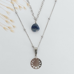 Colar Quartzo Azul Natural Duo Fases da Lua