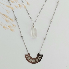 Colar Quartzo Cristal Natural Duo Fases da Lua