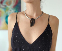 Colar Chapa de Ágata Natural Marrom - Tingida 01 - comprar online