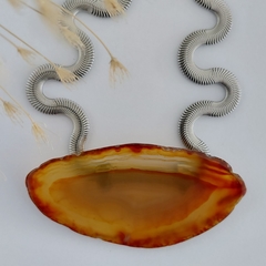 Colar Chapa de Ágata Natural Vermelha - Tingida 03