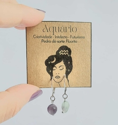 Brincos de Pedra Signo Aquário - Fluorita