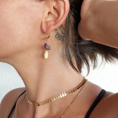 Brinco Gipsy Dourado Irregular Gota - Ametista Cascalho - comprar online