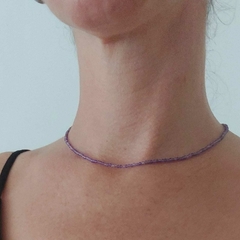 Colar Choker Ametista Sextavado - 2mm - comprar online