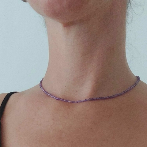 Colar Choker Ametista Sextavado - 2mm - comprar online
