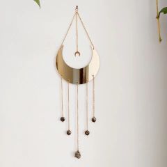 Espelho Dourado de Lua e Pirita - Decoração de Parede