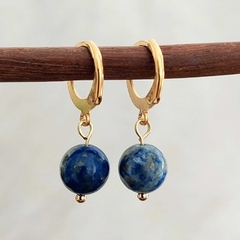 Brinco Lápis Lazuli Esfera Dourado