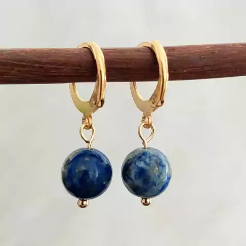 Brinco Lápis Lazuli Esfera Dourado