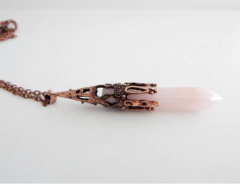 Colar Pêndulo Quartzo Rosa - Cobre - comprar online