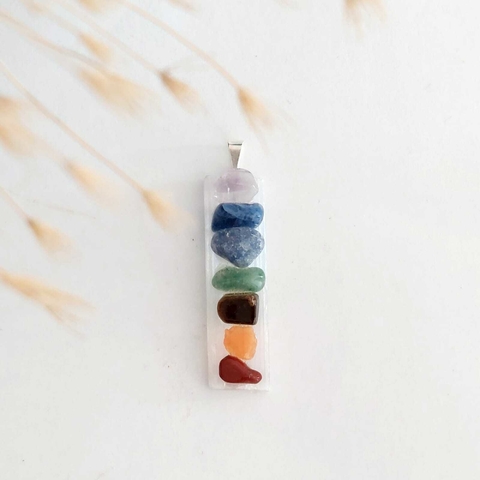 Pingente de Pedra Natural Selenita 7 Chakras
