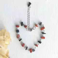 Pulseira de Pedra Obsidiana e Jaspe Vermelho - Cascalho
