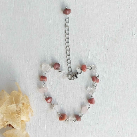 Pulseira de Pedra Rodonita e Quartzo Rosa - Cascalho